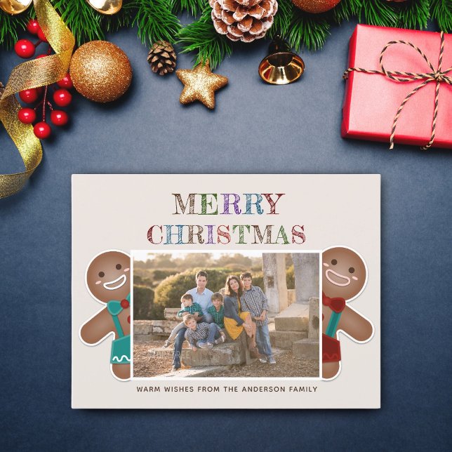Whimsical Cute Gingerbread Merry Christmas Photo Holiday Postcard (Creator Uploaded)