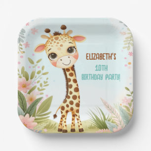 Whimsical Cute Giraffe Birthday Kids Party Paper Plate