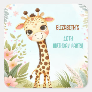 Whimsical Cute Giraffe Birthday Kids Party Square Sticker