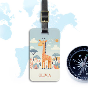 Whimsical Cute Giraffe in Savanna Luggage Tag