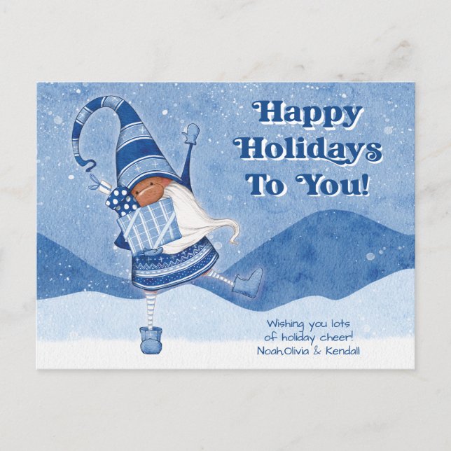 Whimsical Cute Gnome Happy Holidays Postcard (Front)
