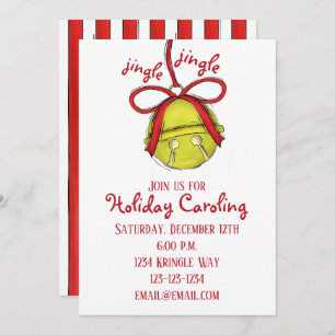 Whimsical Cute Gold Jingle Bell Holiday Party Invitation