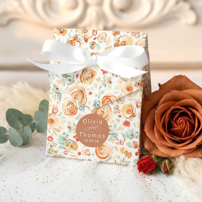 Whimsical Cute Hand Drawn Earthy Flowers Wedding Favour Box (Wedding Favor Boxes in Earthy Fall Hues with Hand-drawn Flowers Doodles Pattern)