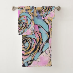 Whimsical cute heart colourful drawing   bath towel set