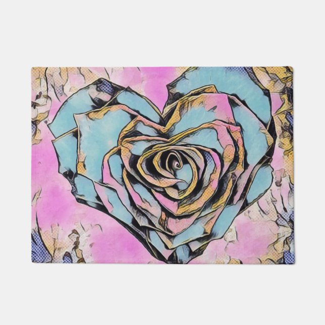 Whimsical cute heart colourful drawing    doormat (Front)