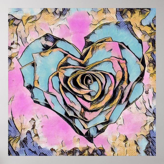 Whimsical cute heart colourful drawing  poster (Front)