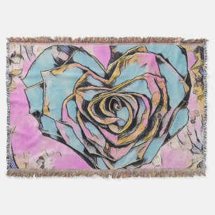 Whimsical cute heart colourful drawing throw blanket