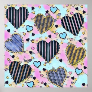 Whimsical cute hearts colorful drawing   poster