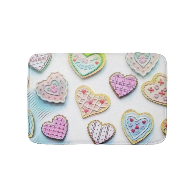 Whimsical cute hearts colourful drawing     bath mat (Front)
