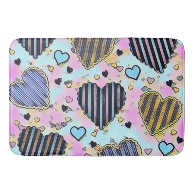 Whimsical cute hearts colourful drawing   bath mat (Front)
