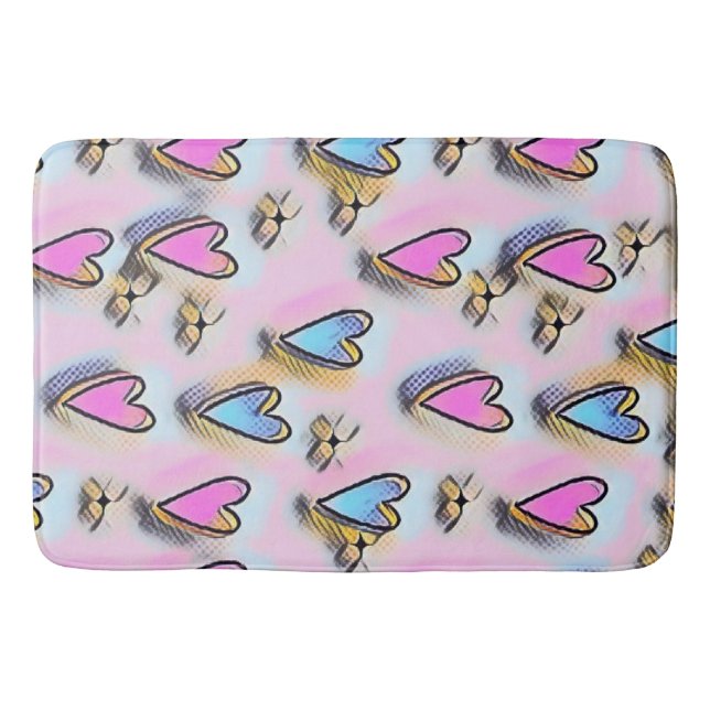 Whimsical cute hearts colourful drawing   bath mat (Front)