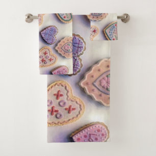 Whimsical cute hearts colourful drawing    bath towel set