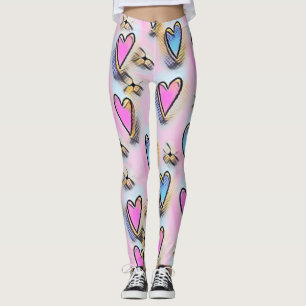 Whimsical cute hearts colourful drawing  leggings