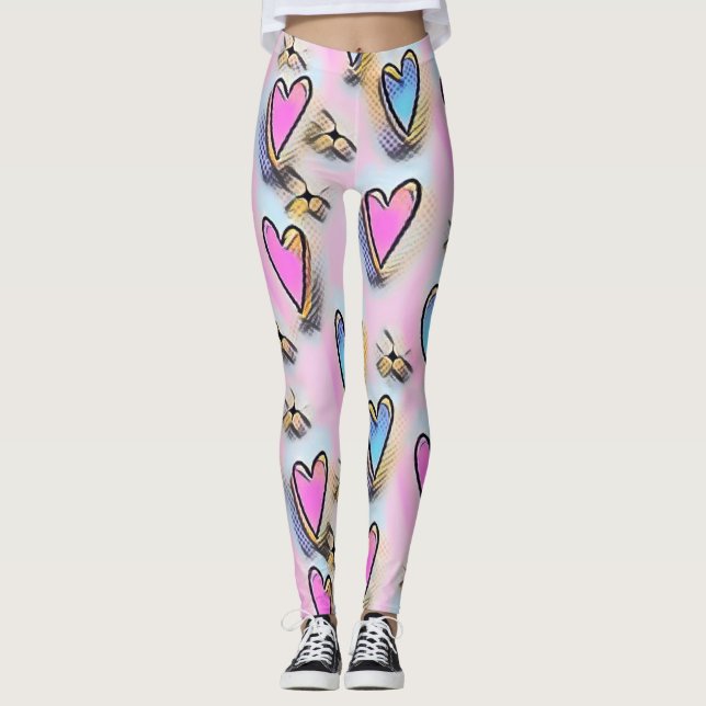 Whimsical cute hearts colourful drawing  leggings (Front)