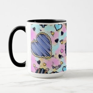 Whimsical cute hearts colourful drawing mug