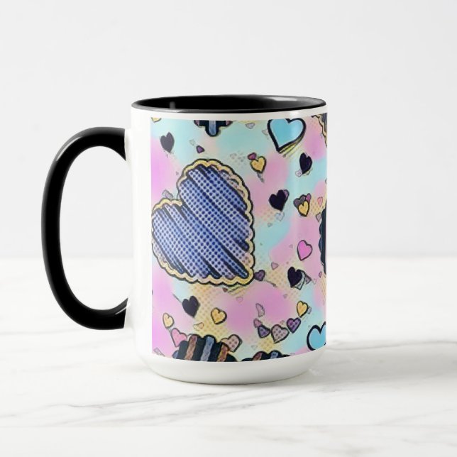 Whimsical cute hearts colourful drawing   mug (Left)