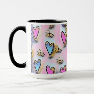 Whimsical cute hearts colourful drawing   mug