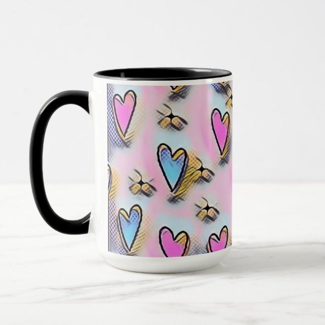 Whimsical cute hearts colourful drawing   mug (Left)
