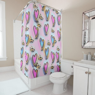 Whimsical cute hearts colourful drawing shower curtain