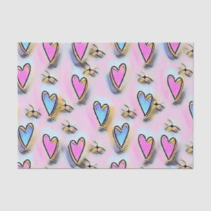 Whimsical cute hearts colourful drawing    tissue paper