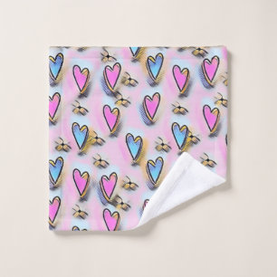 Whimsical cute hearts colourful drawing   wash cloth