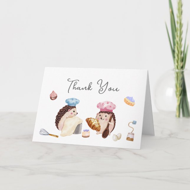 Whimsical Cute Hedgehog Chef Baker Baby Shower  Thank You Card (Front)