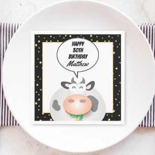 Whimsical Cute Holy Cow Happy Birthday Party Napkin