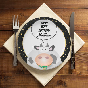 Whimsical Cute Holy Cow Happy Birthday Party Paper Plate