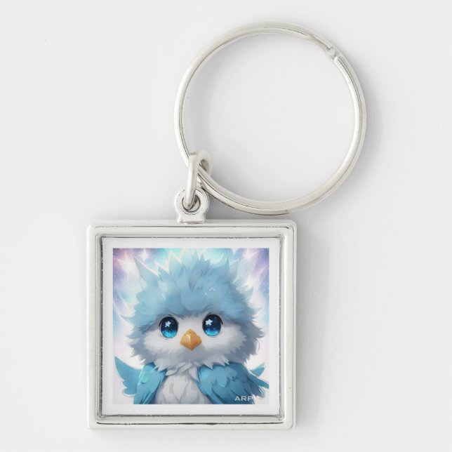 *~* Whimsical Cute Kawii Blue Bird AP54  Art Key Ring (Front)