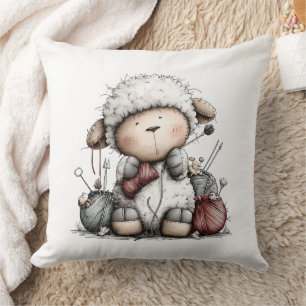 Whimsical Cute Knitting Sheep Cushion