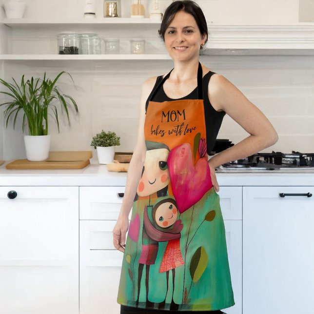 Whimsical Cute Mum Bakes with Love Apron (Mom bakes with love)