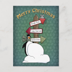 Whimsical, cute penguin design postcard