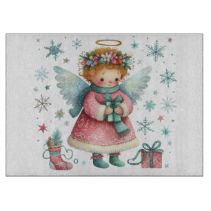 Whimsical Cute Pink and Blue Christmas Angel Cutting Board