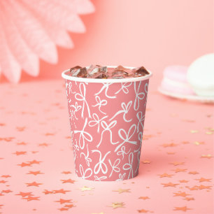 Whimsical Cute Pink Bows Pattern Bridal Shower Paper Cups