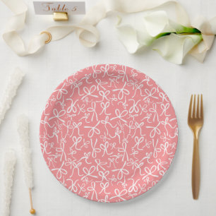 Whimsical Cute Pink Bows Pattern Bridal Shower Paper Plate