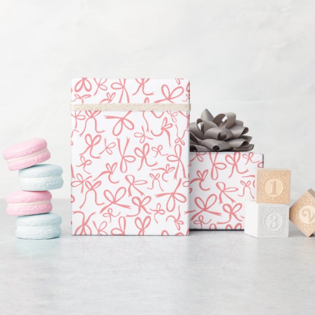 Whimsical Cute Pink Bows Pattern Girly Gift Wrapping Paper (Baby Shower)