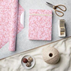 Whimsical Cute Pink Bows Pattern Girly Gift Wrapping Paper