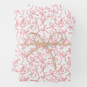 Whimsical Cute Pink Bows Pattern Girly Gift Wrapping Paper Sheet