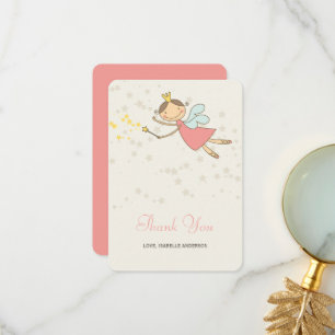 Whimsical Cute Pink Fairy Princess Girl's Birthday Thank You Card
