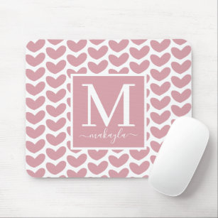 Whimsical Cute Pink Heart Pattern Monogram Mouse Pad