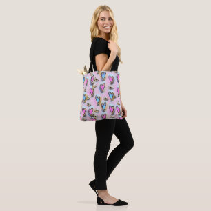 Whimsical cute pink hearts colourful drawing  tote bag