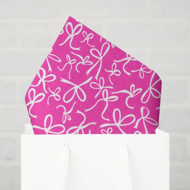 Whimsical Cute Pink White Bows Pattern Girly Gift  Tissue Paper (Gift Bag)