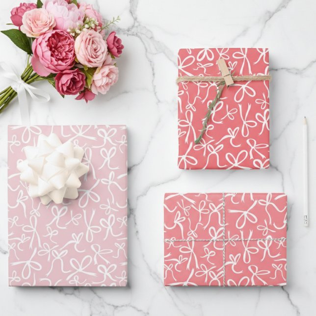 Whimsical Cute Pink White Bows Pattern Girly Gift Wrapping Paper Sheet (Whimsical Cute Pink White Bows Pattern Girly Gift Wrapping Paper Sheets
)