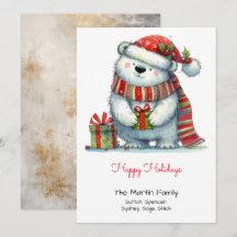 Whimsical Cute Polar Bear in Santa Hat Red Happy