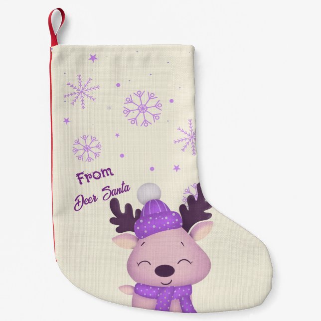 Whimsical Cute Purple Reindeer Christmas Stocking (Front)