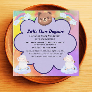 Whimsical Cute Rainbow Animal Daycare Card Kids