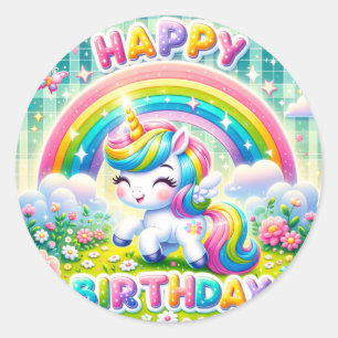 Whimsical cute rainbow birthday stickers