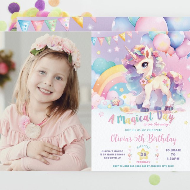 Whimsical Cute Rainbow Unicorn Magical Birthday Invitation (Creator Uploaded)