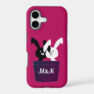Whimsical Cute Red Black And White Bunny Love