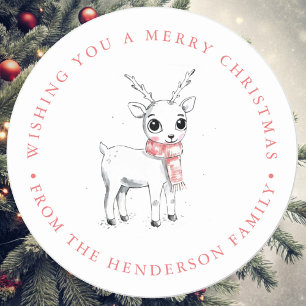 Whimsical Cute Reindeer Christmas Holiday Classic Round Sticker